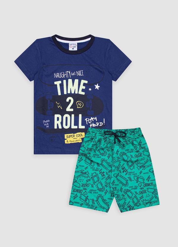 Vista 2 Conjunto Infantil Meia Malha/Tactel Azul Turminha Turminha