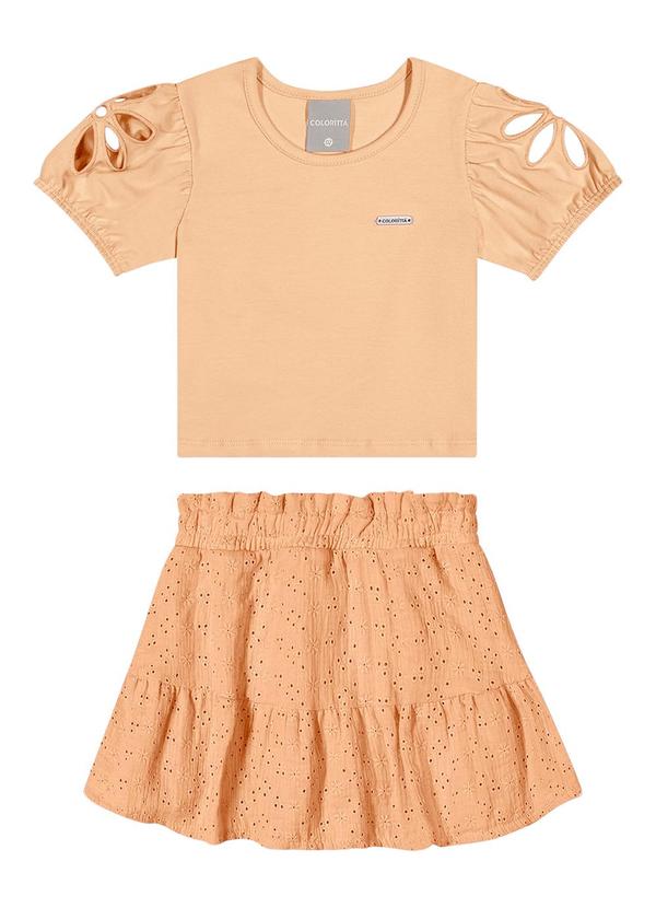 Conjunto Infantil Menina Bordado Vazado Laranja