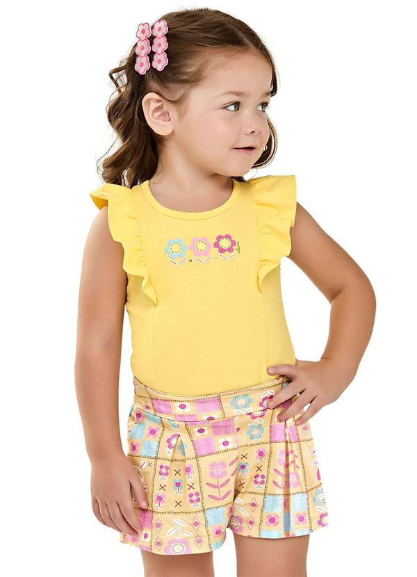Vista 2 Conjunto Infantil Menina Floral Babados Amarelo Elian Elian