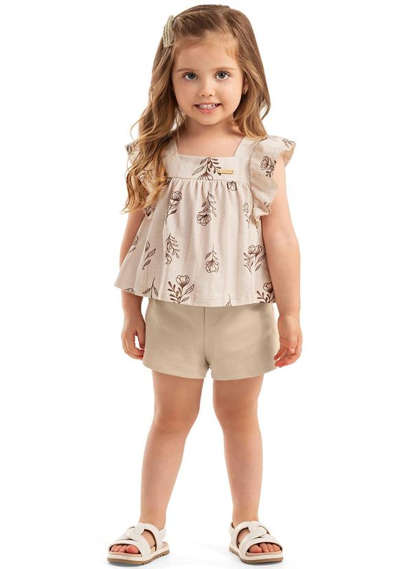 Vista 2 Conjunto Infantil Menina Floral Babados Bege Colorittá Colorittá