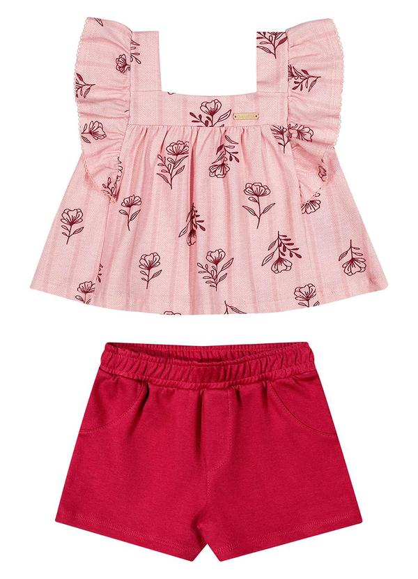 Vista 2 Conjunto Infantil Menina Floral Babados Rosa Colorittá Colorittá