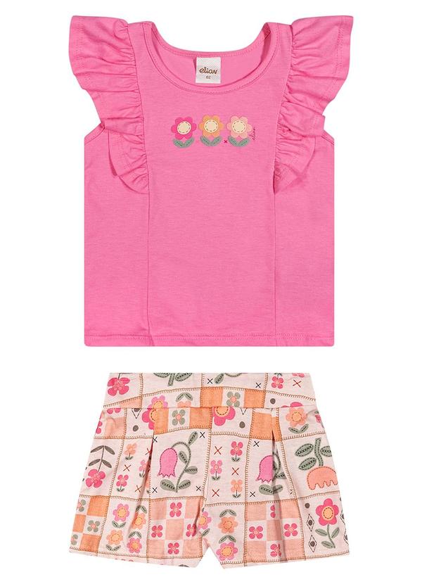 Vista 2 Conjunto Infantil Menina Floral com Babados Rosa Elian Elian