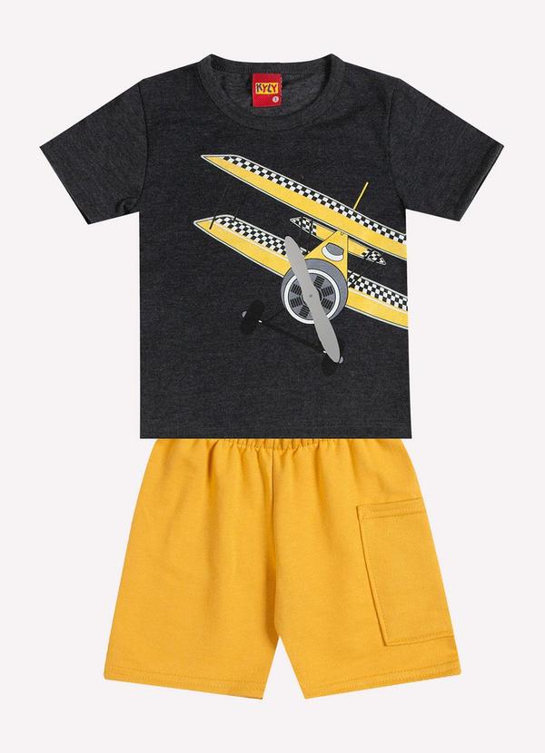 Vista 2 Conjunto Infantil Menino Avião Cinza Kyly Kyly