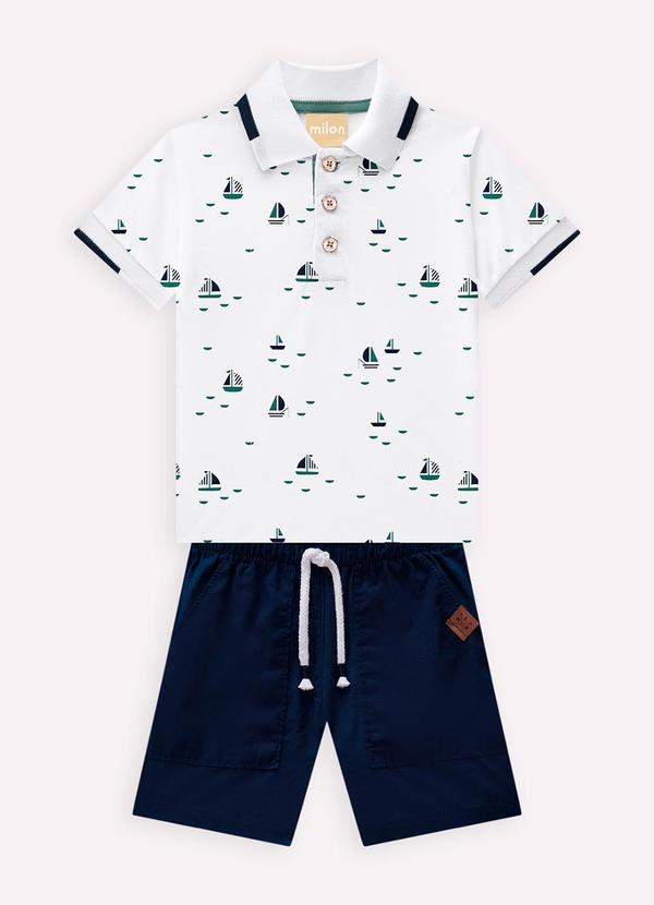 Vista 2 Conjunto Infantil Menino Barquinhos Branco Milon Milon