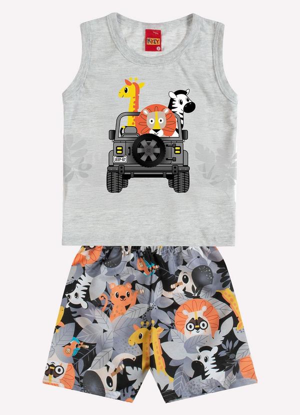 Vista 2 Conjunto Infantil Menino Bichinhos Cinza Kyly Kyly