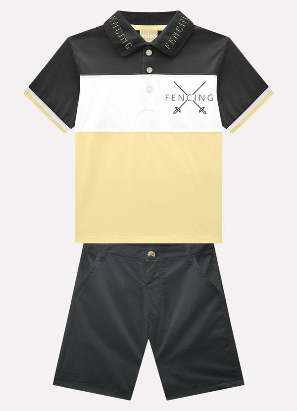 Vista 2 Conjunto Infantil Menino Bordado Amarelo Milon Milon