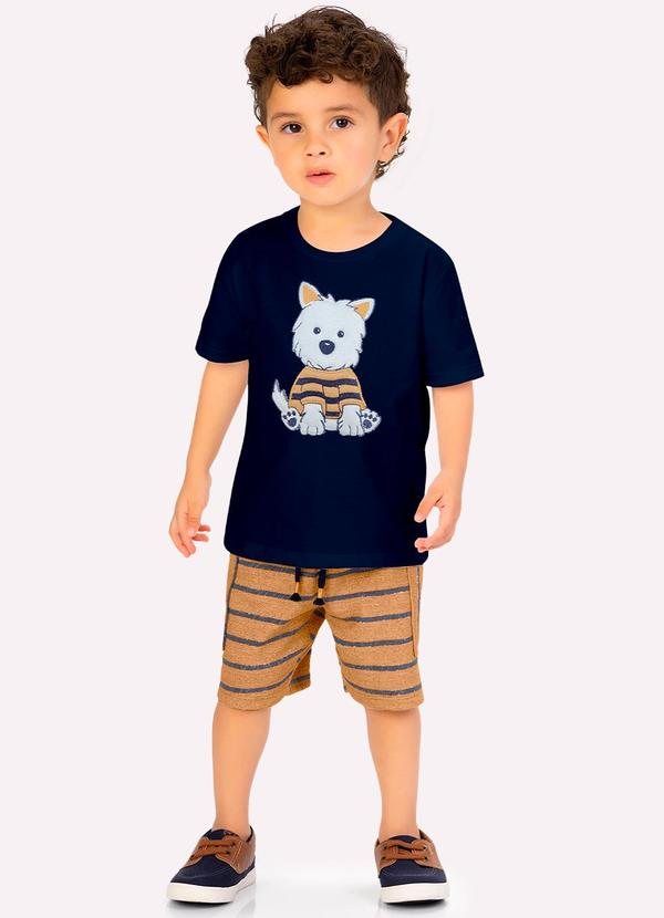Vista 2 Conjunto Infantil Menino Bordado Azul Marinho Kyly Kyly