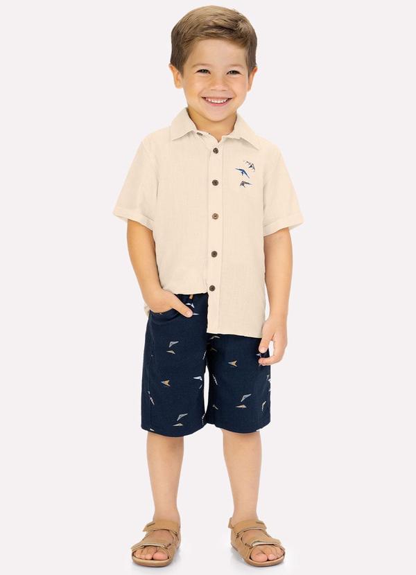 Conjunto Infantil Menino Bordado Bege