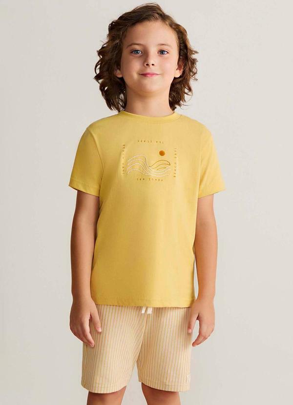 Conjunto Infantil Menino Bordado Ondas Amarelo
