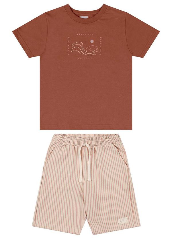 Conjunto Infantil Menino Bordado Ondas Marrom