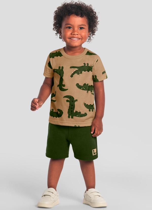 Vista 2 Conjunto Infantil Menino de Jacaré Marrom Brandili Brandili