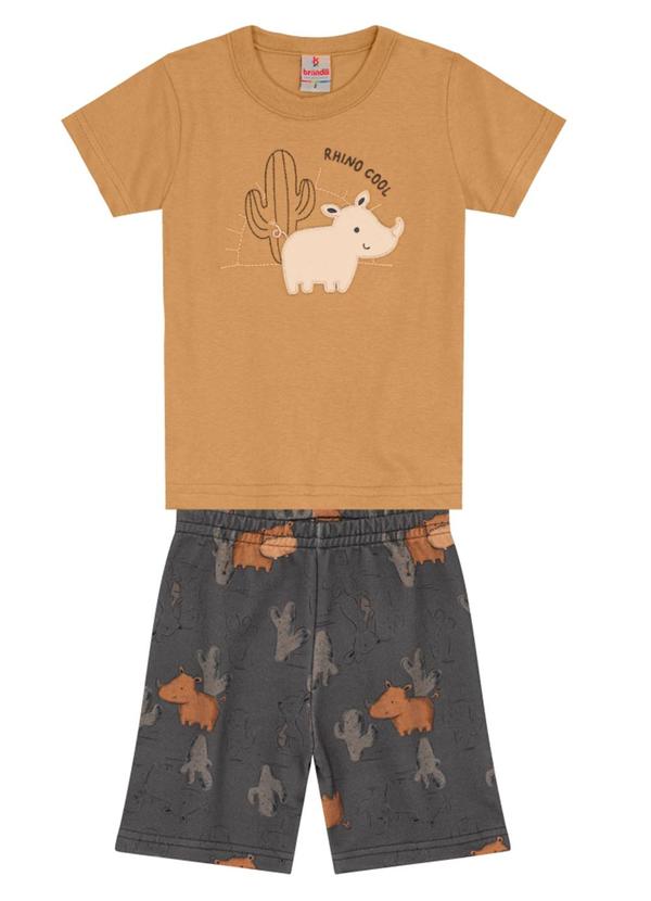 Vista 2 Conjunto Infantil Menino de Rinoceronte Marrom Brandili Brandili