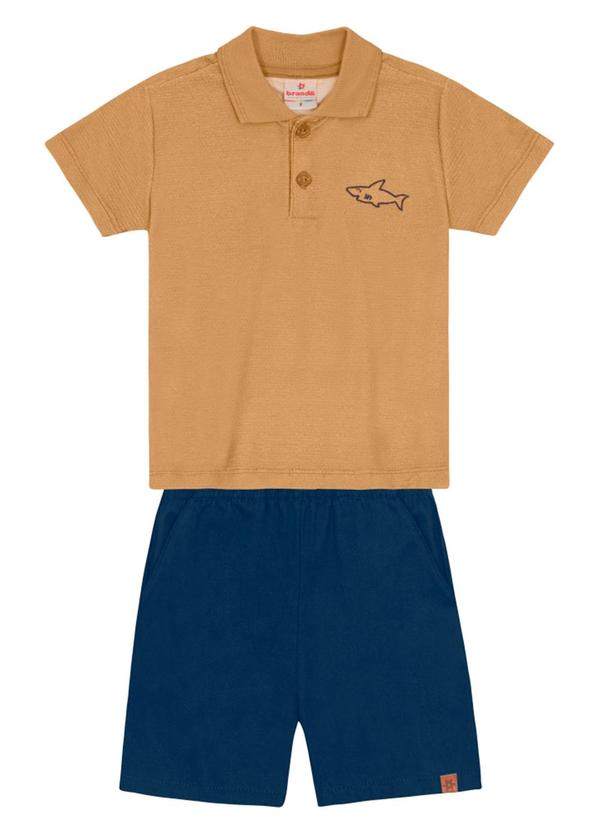 Vista 2 Conjunto Infantil Menino de Tubarão Marrom Brandili Brandili