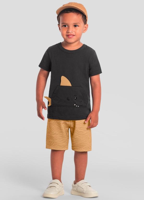 Vista 2 Conjunto Infantil Menino de Tubarãozinho Cinza Brandili Brandili