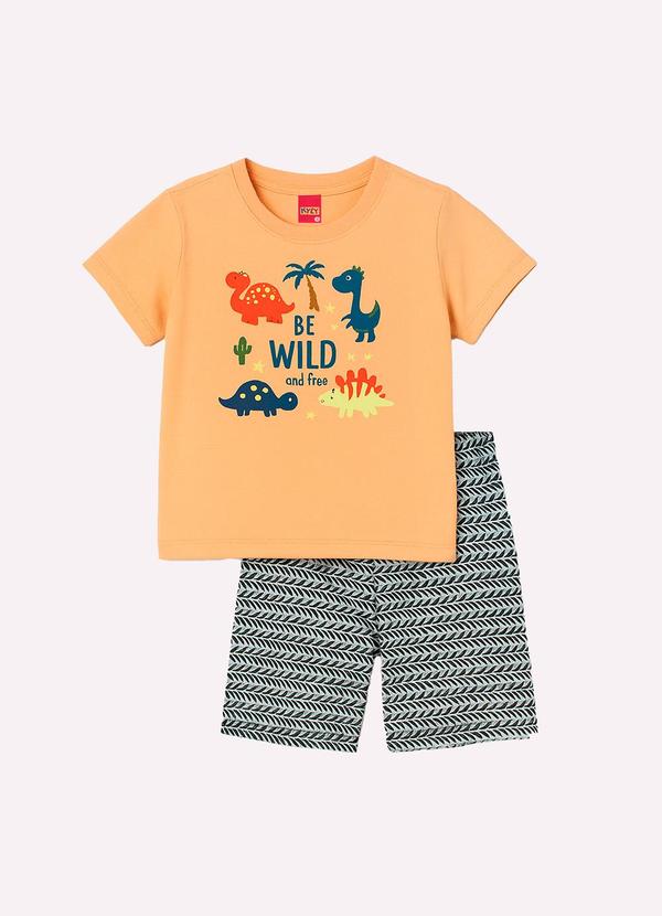 Vista 2 Conjunto Infantil Menino Dinossauro Laranja
