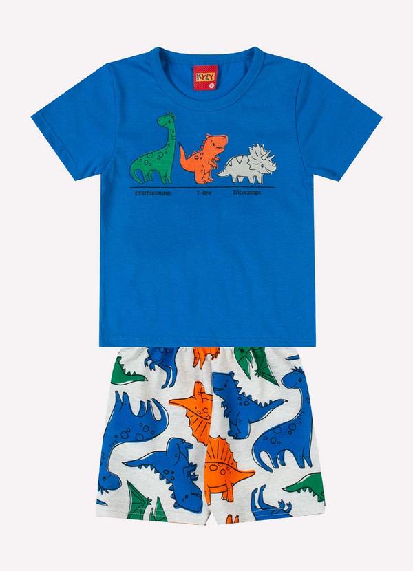 Vista 2 Conjunto Infantil Menino Dinossauros Azul Kyly Kyly