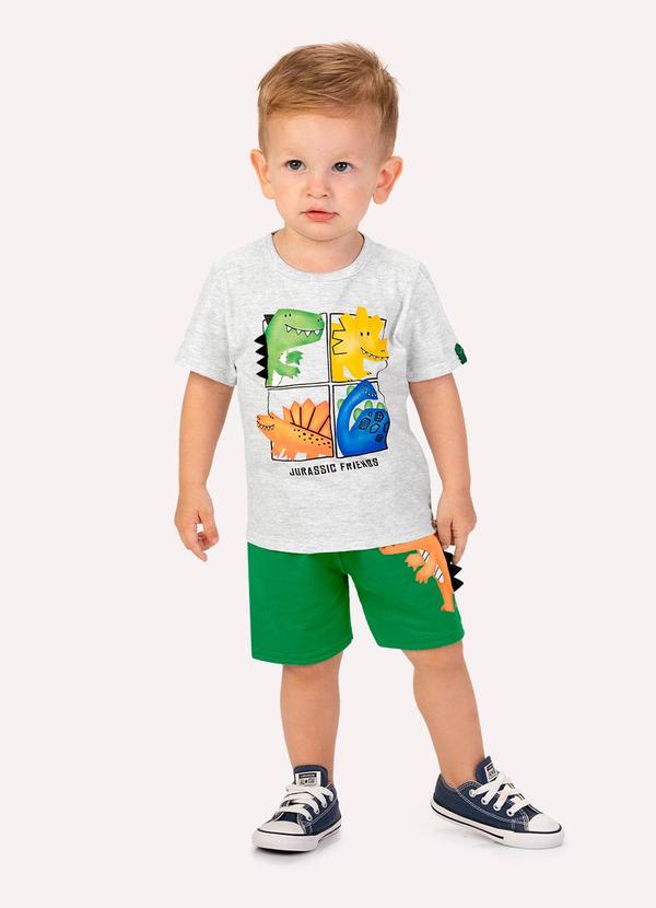 Vista 2 Conjunto Infantil Menino Dinossauros Cinza Kyly Kyly