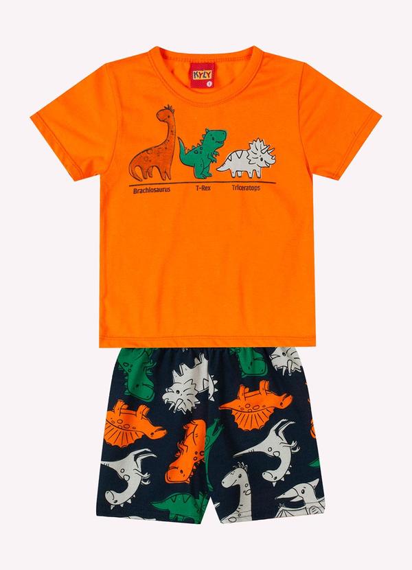 Vista 2 Conjunto Infantil Menino Dinossauros Laranja Kyly Kyly