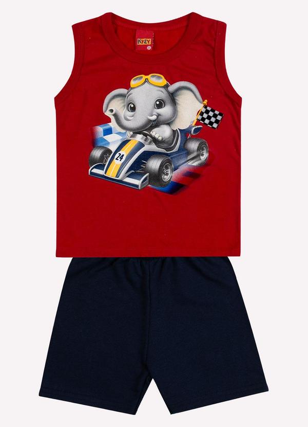 Vista 2 Conjunto Infantil Menino Elefante Vermelho Kyly Kyly