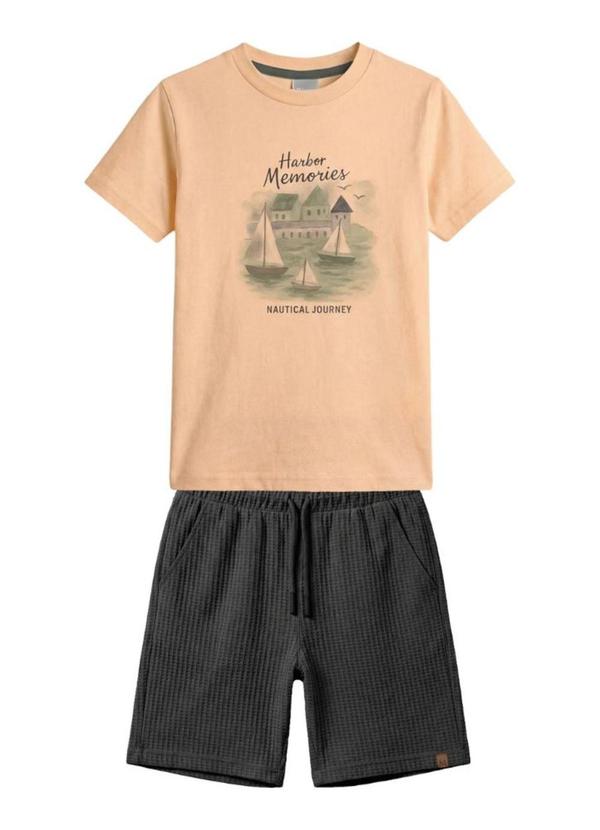Conjunto Infantil Menino em Meia Malha Salmão
