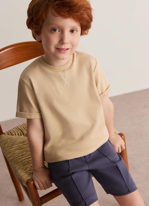 Conjunto Infantil Menino Gola Bordada Bege