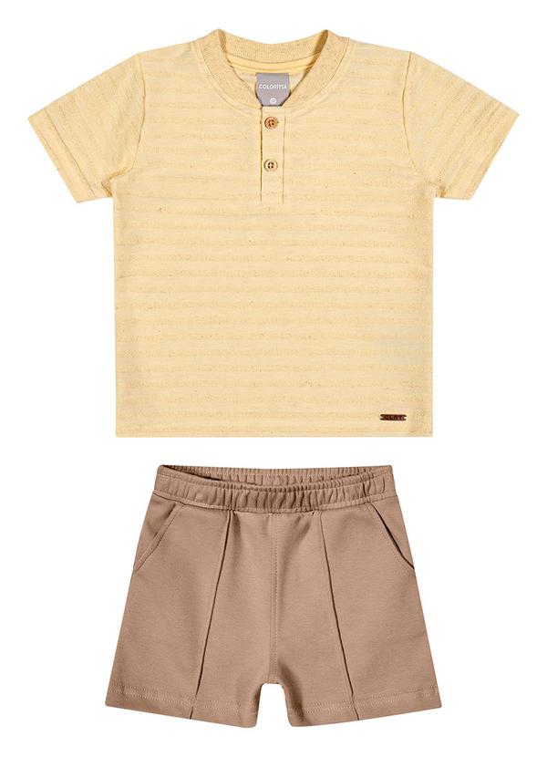 Conjunto Infantil Menino Linho Listrado Amarelo