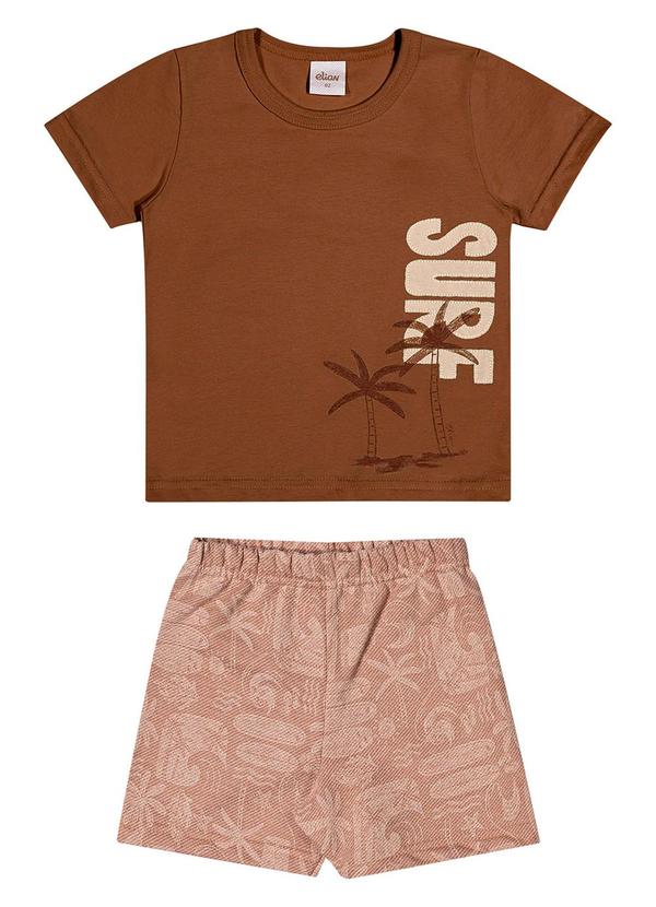Vista 2 Conjunto Infantil Menino Manga Curta Surf Marrom Elian Elian
