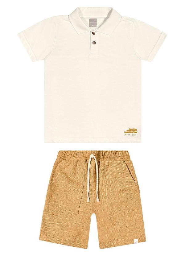 Conjunto Infantil Menino Polo Bordado Bege