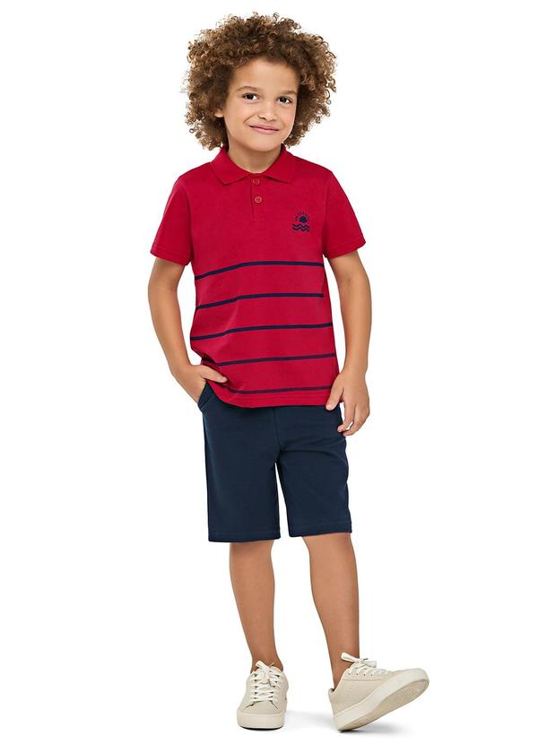 Conjunto Infantil Menino Polo Listrado Vermelho