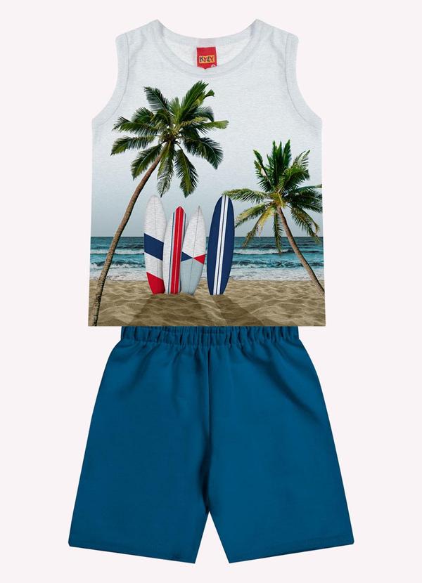 Vista 2 Conjunto Infantil Menino Praia Cinza Kyly Kyly