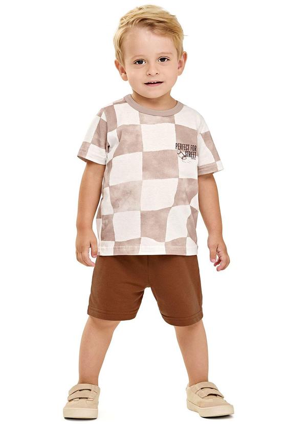 Vista 2 Conjunto Infantil Menino Quadriculado Marrom Elian Elian