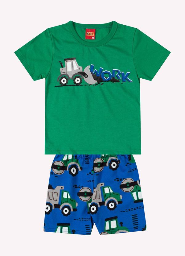 Vista 2 Conjunto Infantil Menino Retroescavadeira Verde Kyly Kyly