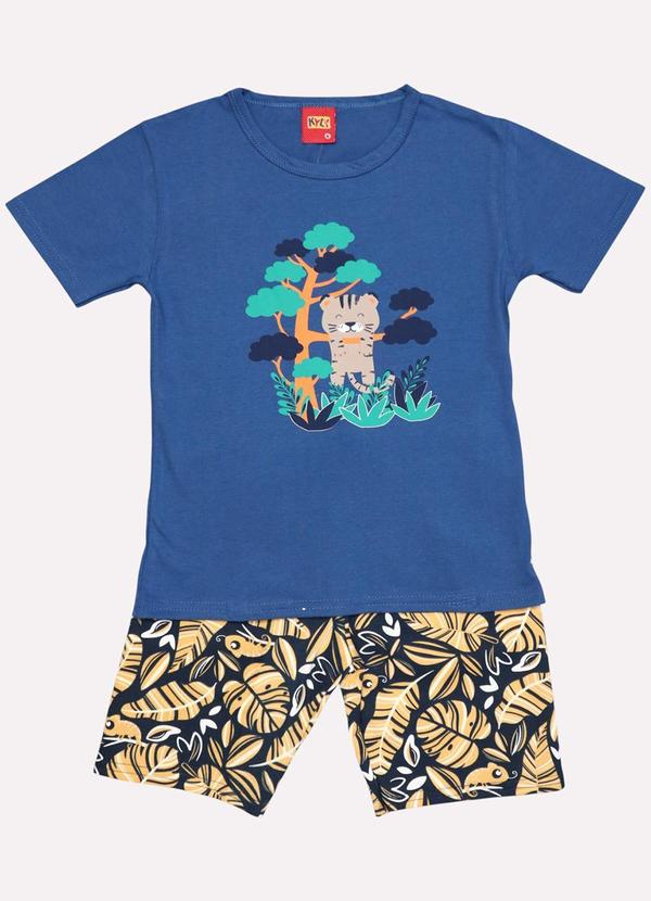Vista 2 Conjunto Infantil Menino Tigre Azul Kyly Kyly