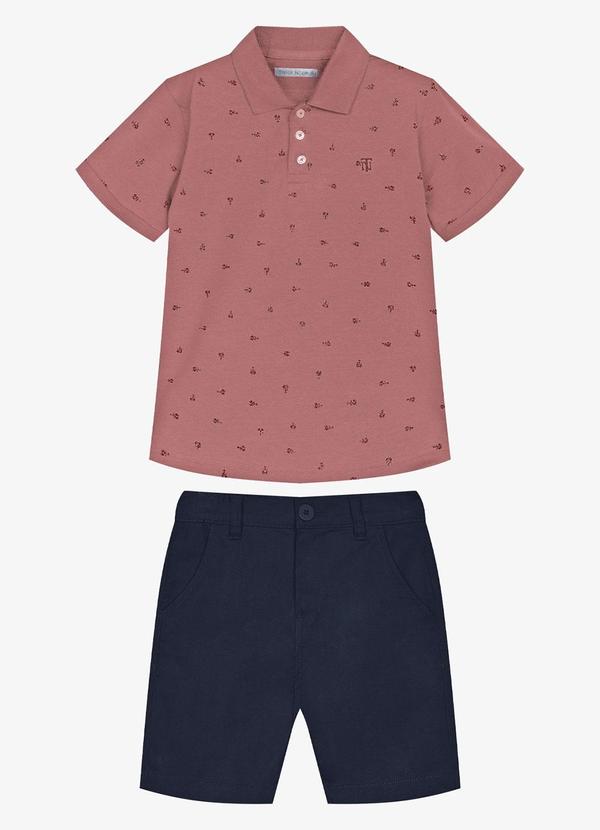 Conjunto Infantil Polo com Bermuda Rosa