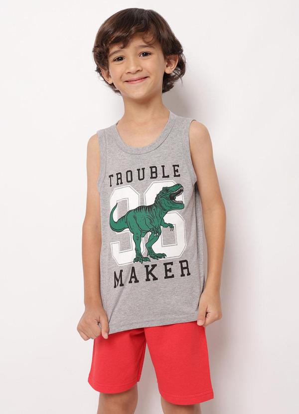 Conjunto Infantil Regata Curto Dinossauro Cinza