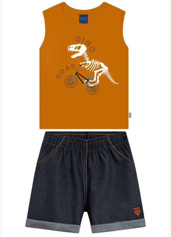 Vista 2 Conjunto Infantil Regata e Bermuda Marrom Ddk Ddk