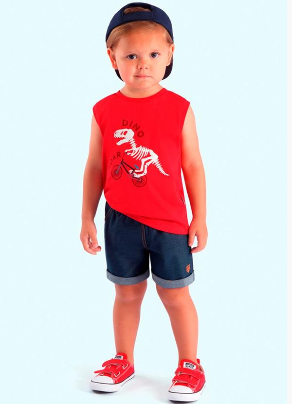 Vista 2 Conjunto Infantil Regata e Bermuda Vermelha Ddk Ddk