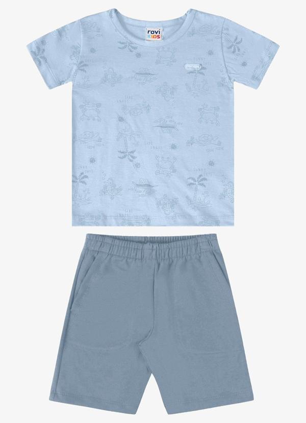 Conjunto Infantil Verão em Meia Malha Azul