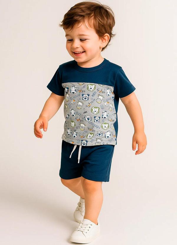 Vista 2 Conjunto Infantil Verão Shark Kangulu Azul Rosa Azul Rosa Azul