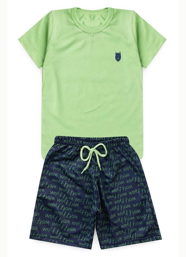 Vista 2 Conjunto Infantil Verão Wolf Kangulu Verde Lima Rosa Azul Rosa Azul