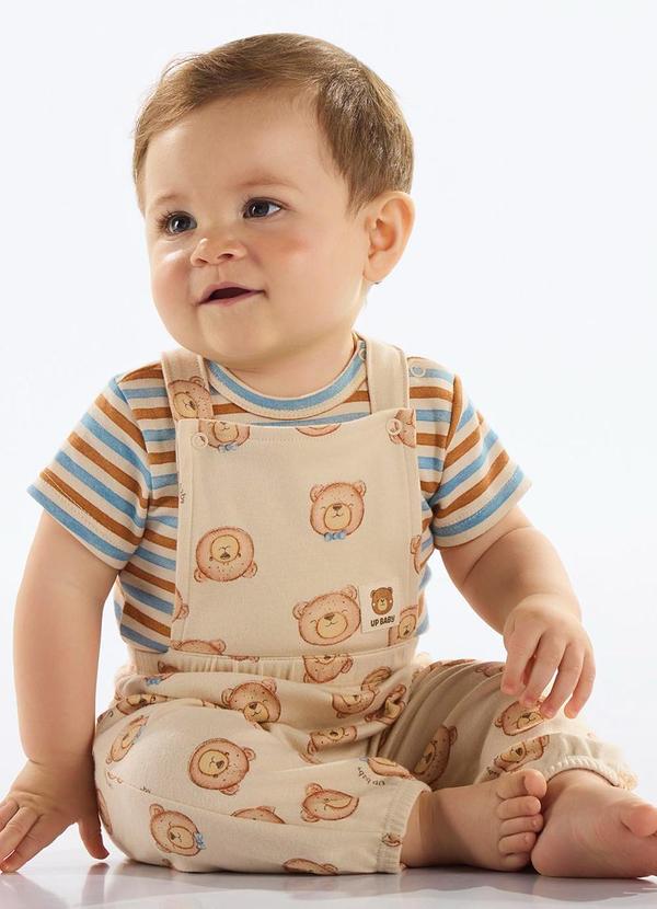 Vista 2 Conjunto Jardineira e Body Bebê Marrom Up Baby Up Baby