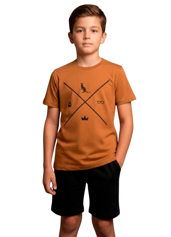 Conjunto Juvenil Menino Verão Símbolos Marrom