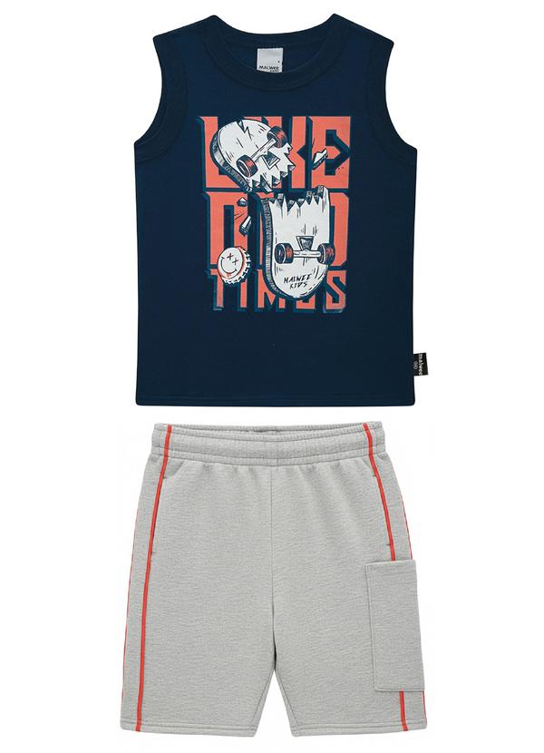 Vista 2 Conjunto Like Old Times em Moletinho Azul Malwee Kids Malwee Kids