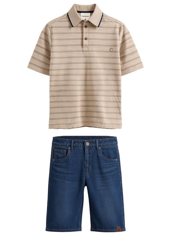 Conjunto Listrado com Jeans Cáqui