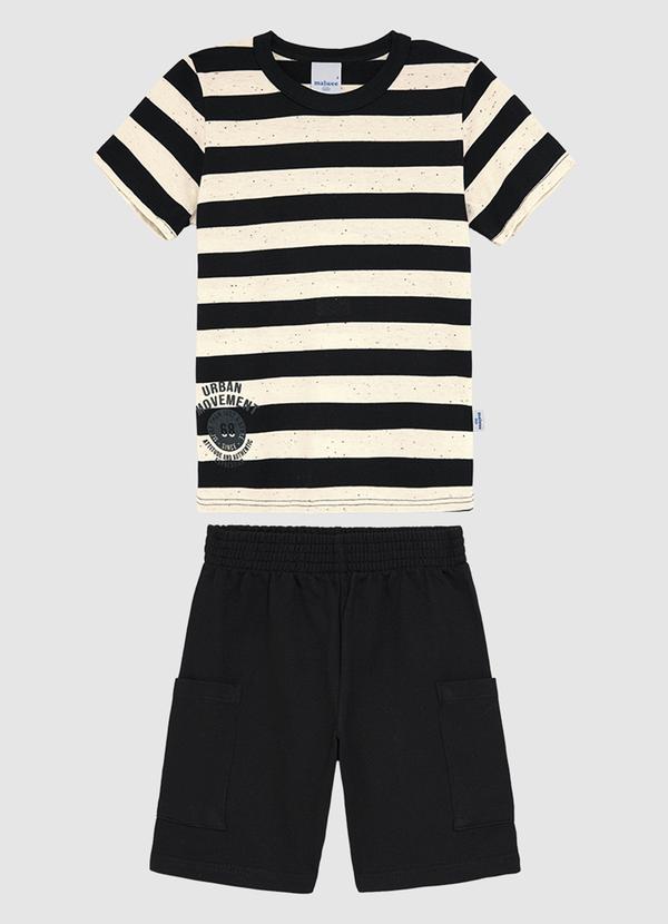 Conjunto Listrado com Moletinho Preto