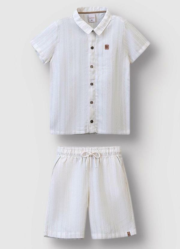 Conjunto Listrado em Linho Off White