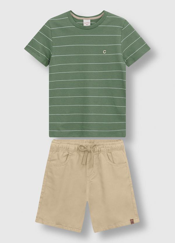 Conjunto Listrado em Piquet Linho Verde