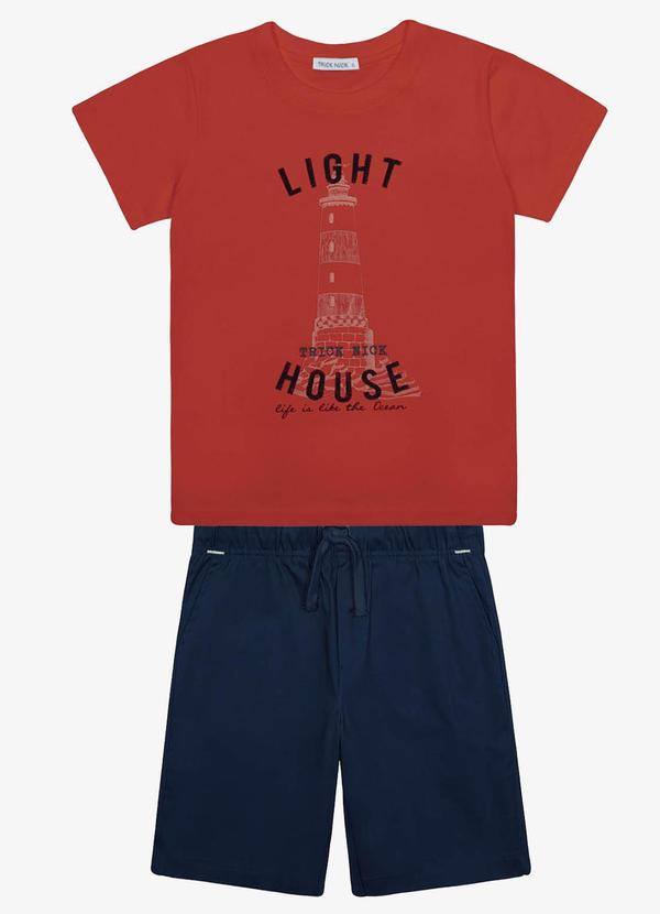 Vista 2 Conjunto Menina Camiseta com Bermuda Vermelho Trick Nick Trick Nick
