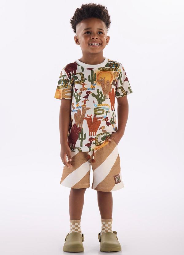 Conjunto Menino Camiseta e Bermuda Bege