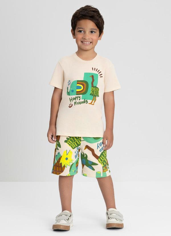 Conjunto Menino Camiseta e Bermuda Bege
